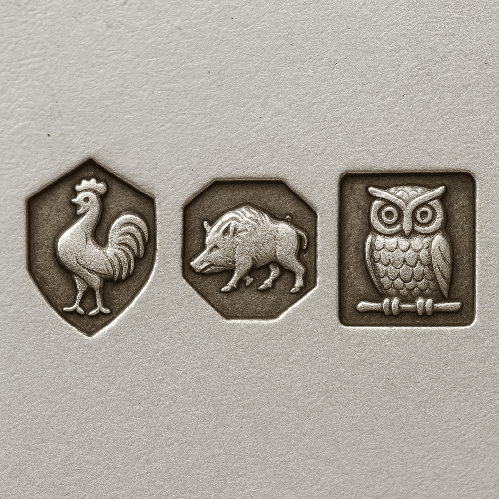 poicon argent coq sanglier et hibou en france